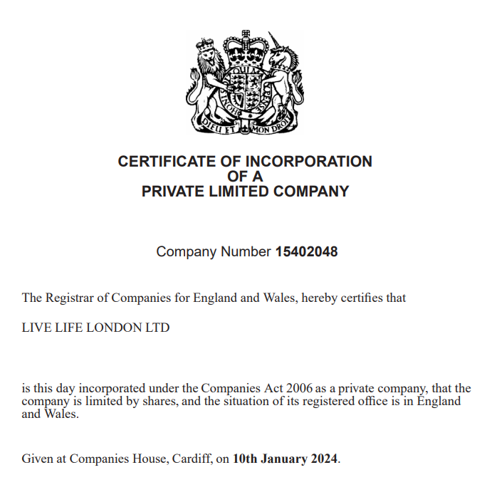 UK Incorporation Certificate