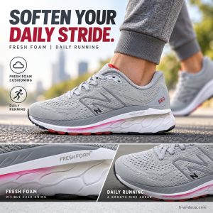 New Balance Fresh Foam EVOZ 2 Grey M860S13 — SOFTEN YOUR DAILY STRIDE.; Adult easy runner grey cuff on smooth street, exact…