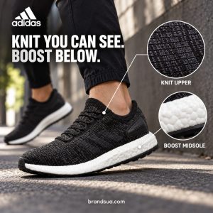 Adidas pure Boost shoe CP9326 — Two construction regions visually mapped to the actual worn shoe.