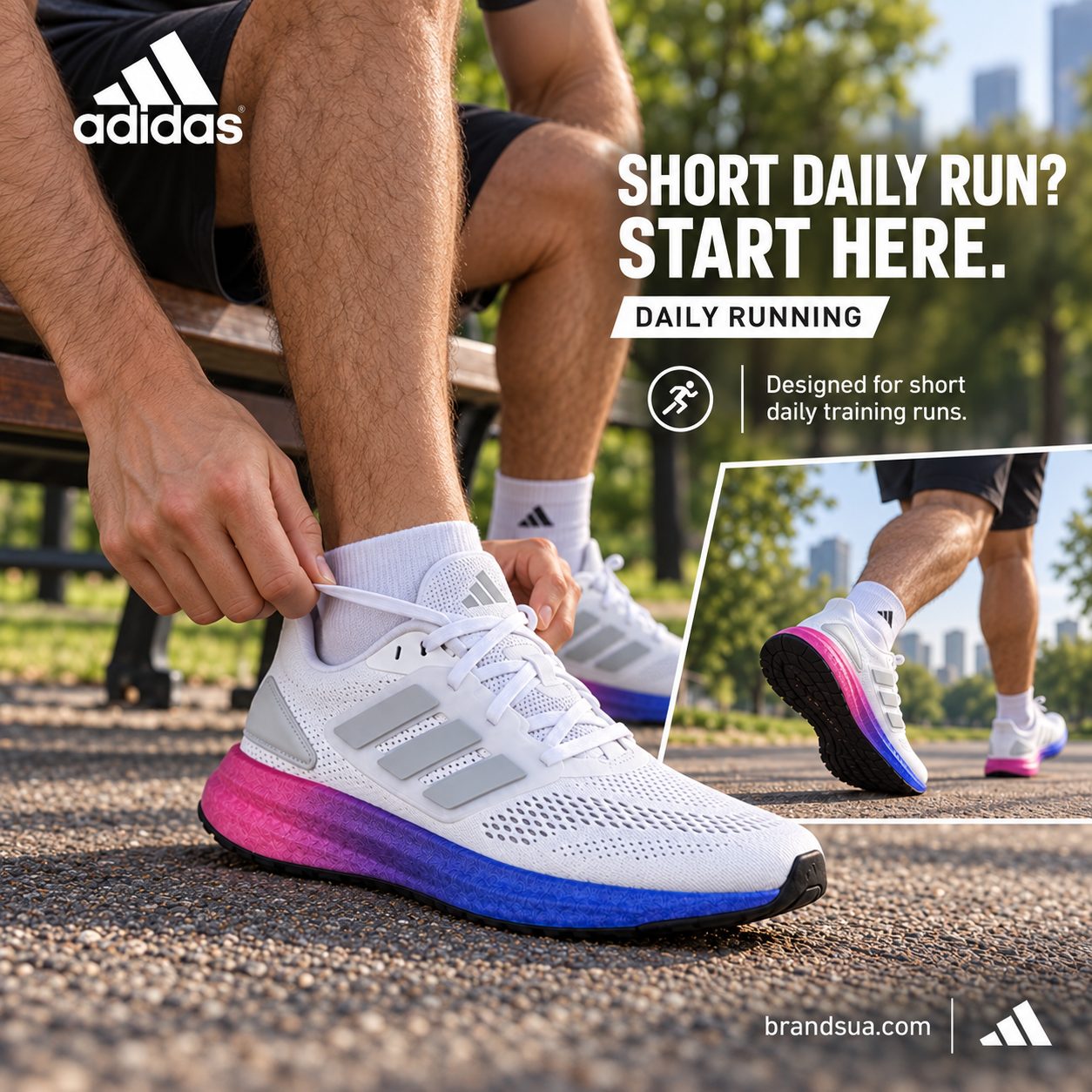 Adidas pureboost 22 running shoe HQ8585 — Preparation and firststride illustrate actual intended routine.