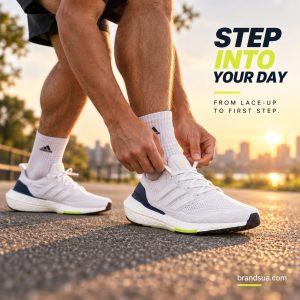 Adidas Ultra Boost 21 Crystal White FY0371 — A FIT THAT MOVES WITH YOU.; Cropped adult runner in a forward stride along a sm…