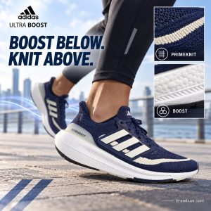 Adidas Ultra Boost light running HP9203 — Onfootrunninghero plus clean labeledmaterialmacros shows upper/sole components.
