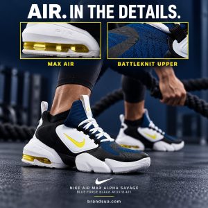 Buy Nike Air Max Alpha Savage Blue Force Black AT3378 471 — Visible Air window and knit detail provide physical proof during…