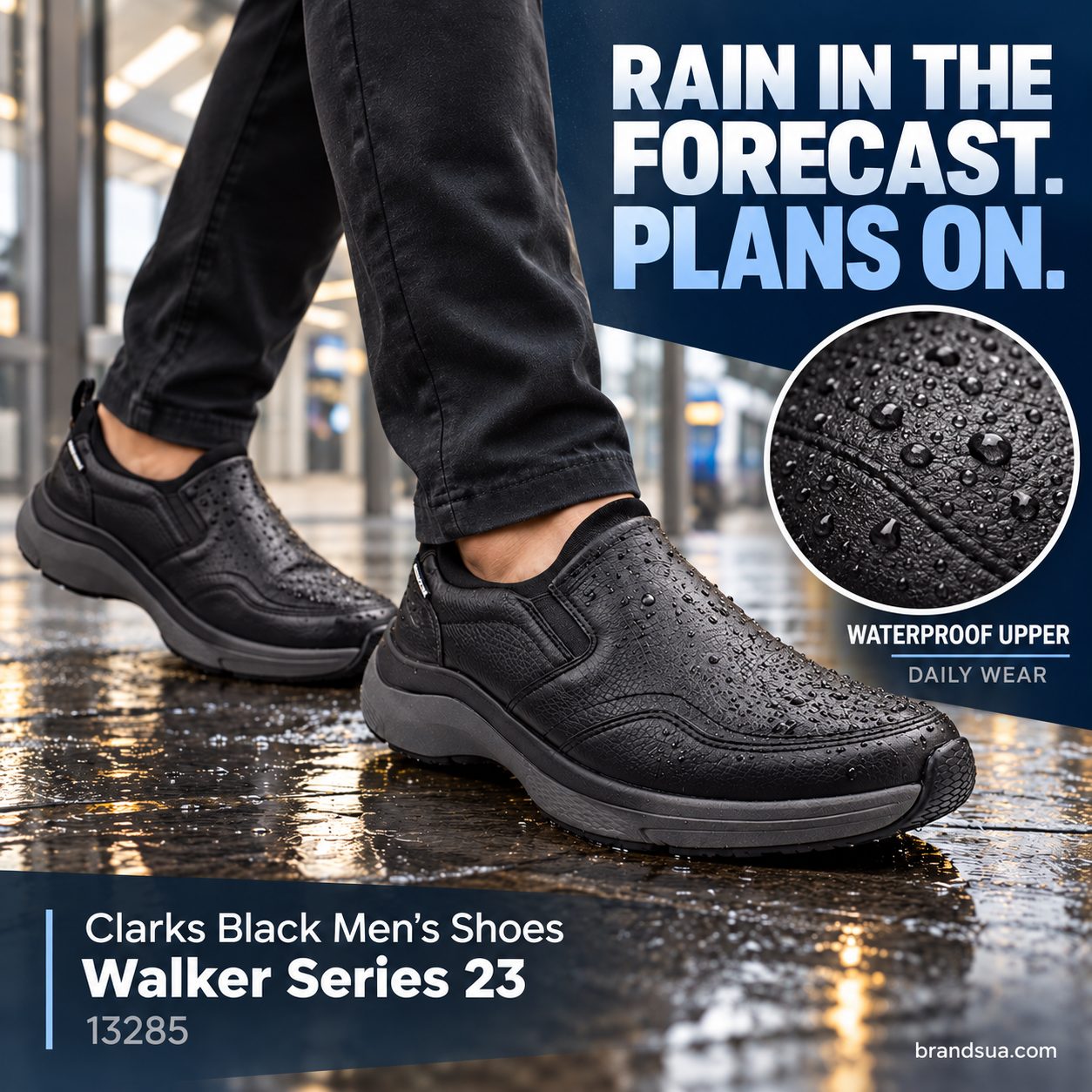 Clarks Black Men's Shoes Walker Series 23 waterproof 13285 — RAIN IN THE FORECAST. PLANS ON.; Adultlowerlegs walking dampsta…