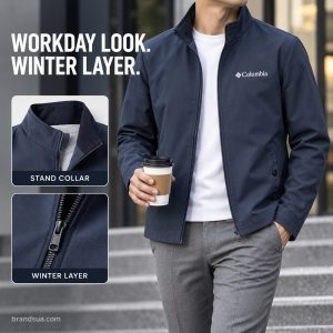 Columbia winter men's business jacket — WORKDAY LOOK. WINTER LAYER.; Neckdown adult walkingcityoffice stairs exactnavystandc…