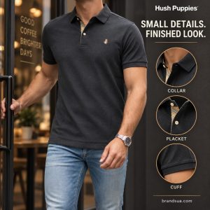 Hush Puppies Polo T-Shirt For Men — Close details explain finished appearance.