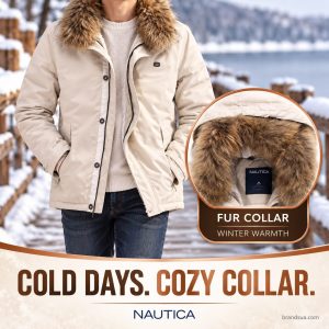 Nautica jacket thickened fur collar — COLD DAYS. COZY COLLAR.; Adult torso fullybelowchin creamjacket walkingwinterboardwalk…