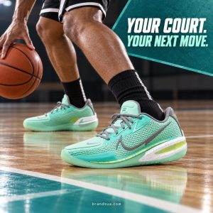 Nike Air Zoom GT Cut CZ0175-901 — Cropadult from waist down dribbling actualorangebasketball on hardwood court, clear contro…