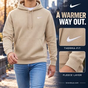 Nike Therma-FIT Fleece Pullover Hoodie — Cool surroundings and named fabric show the warmth proposition.
