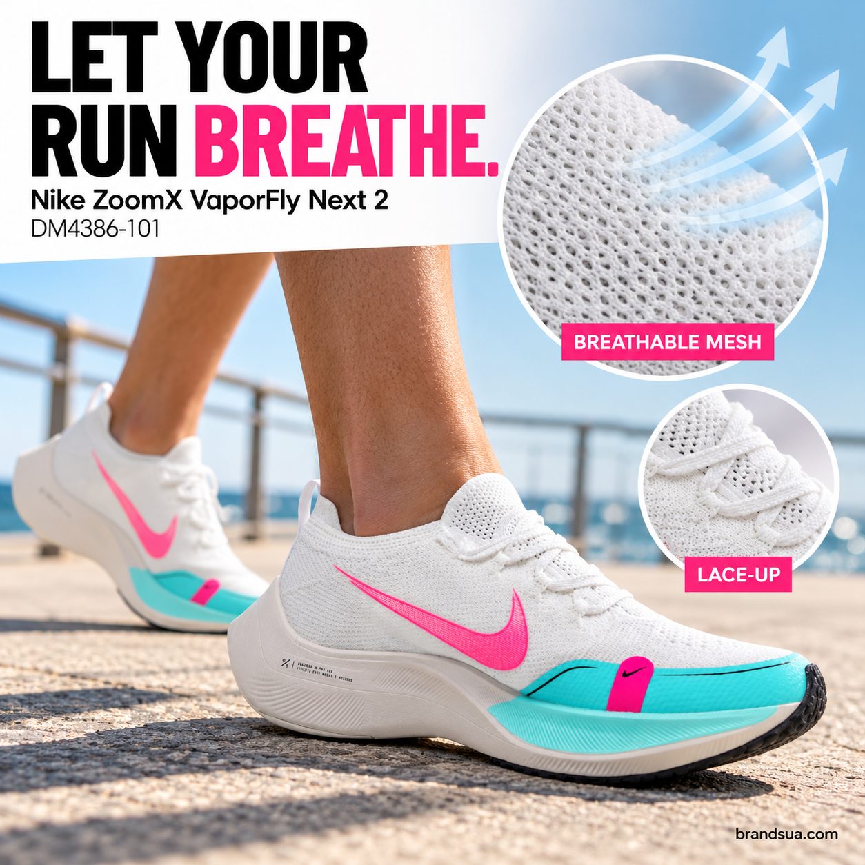 Nike ZoomX VaporFly Next 2 DM4386-101 — LET YOUR RUN BREATHE.; Lowfrontsidewornhero on sunlitpromenade, adultcalvesonly, bro…
