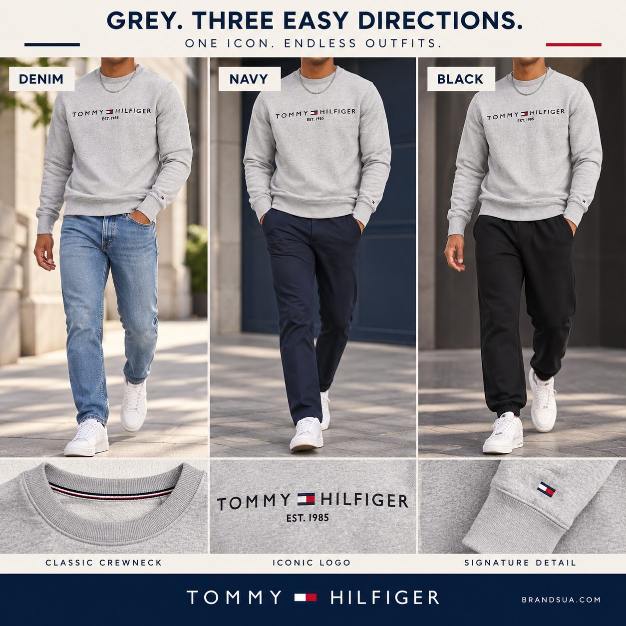 Tommy Hilfiger classic logo sweatshirt — Real outfit comparisons teach versatility.
