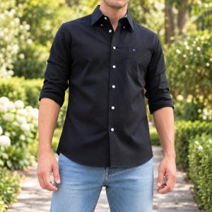 Tommy Long-sleeved Oxford pure cotton — Colors: black, Size: m