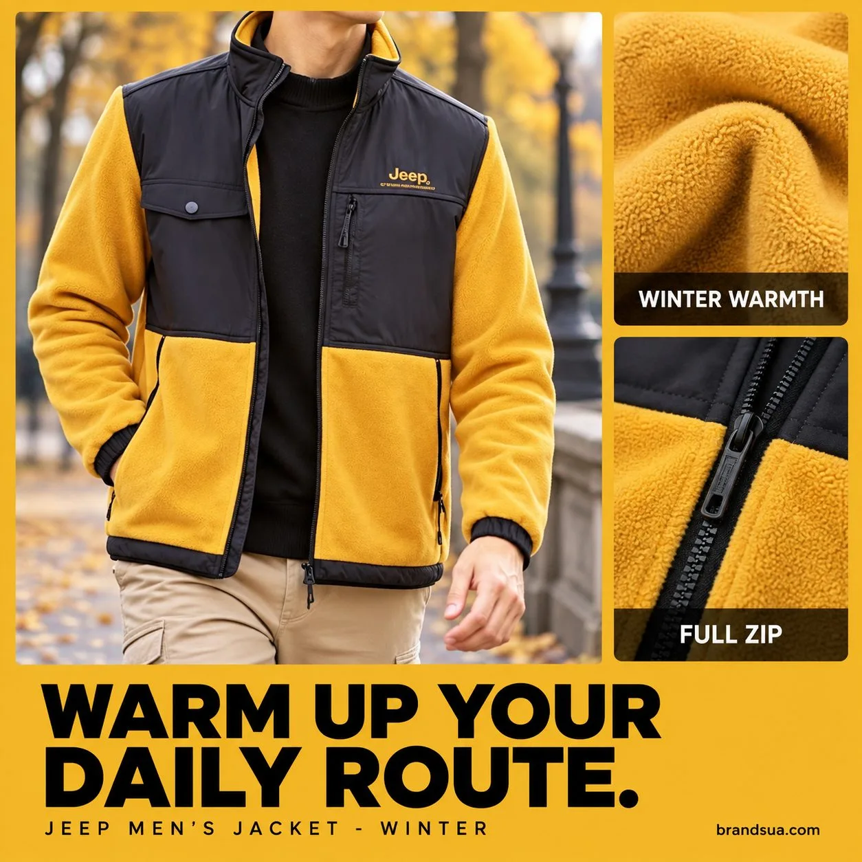 JEEP Men's Jacket-winter — WARM UP YOUR DAILY ROUTE.; Adulttorso neckdown briskwalking coolcitypark exactyellowblackfleece s…