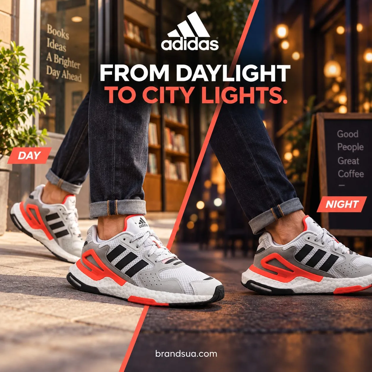 Adidas Day Jogger FY0237 — Contrasting real use settings demonstrate day-to-night wear.