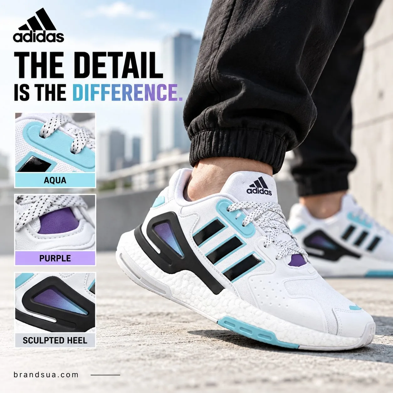 Adidas Day Jogger Gz2716 — Magnified colored details show why this white sneaker stands out.