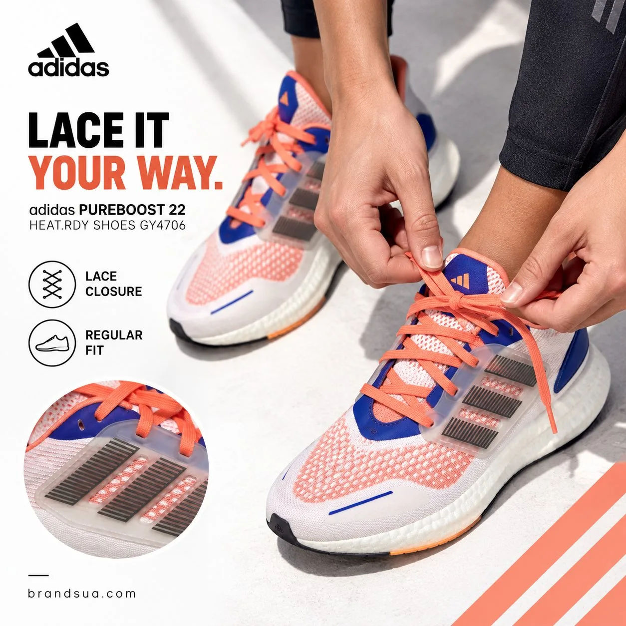 Adidas PUREBOOST 22 HEAT.RDY SHOES GY4706 — Hands demonstrate lacing and visible closure.