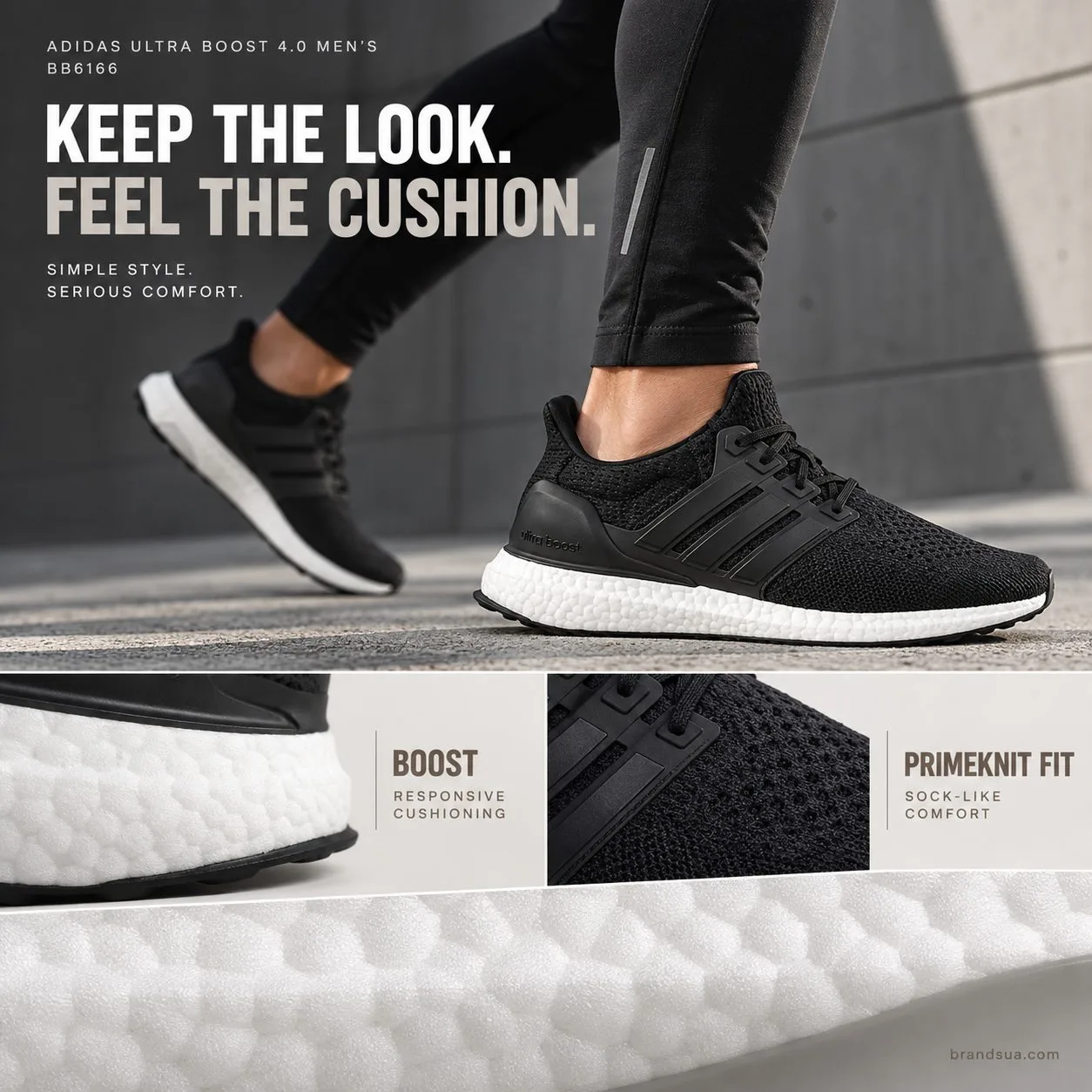 Adidas Ultra Boost 4.0 Men's BB6166 — KEEP THE LOOK. FEEL THE CUSHION.; Cropped adult jogging in black tights by monochrome…
