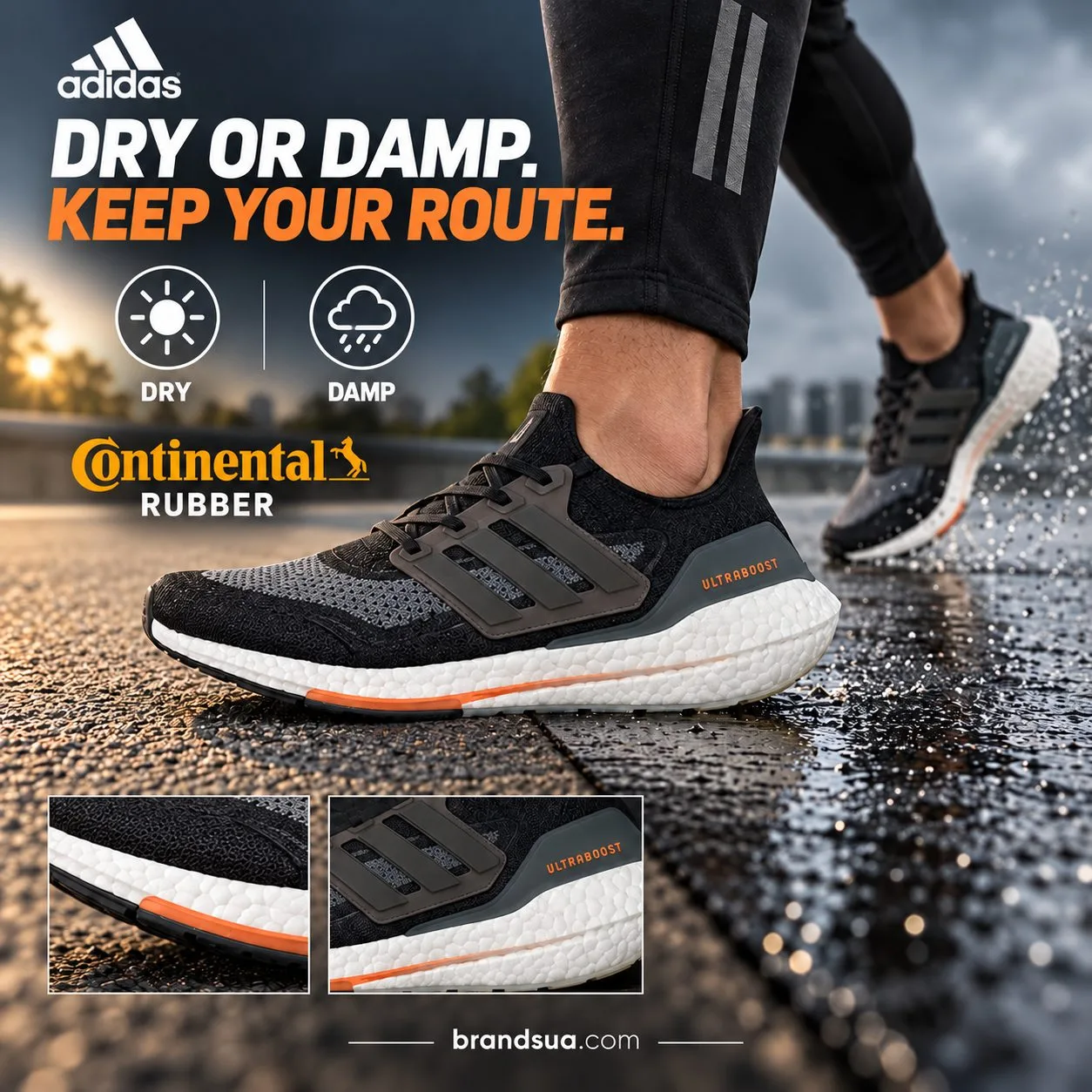 Adidas Ultraboost 21 Black FY0389 — Ground conditions juxtaposed with named outsole explain relevant use.