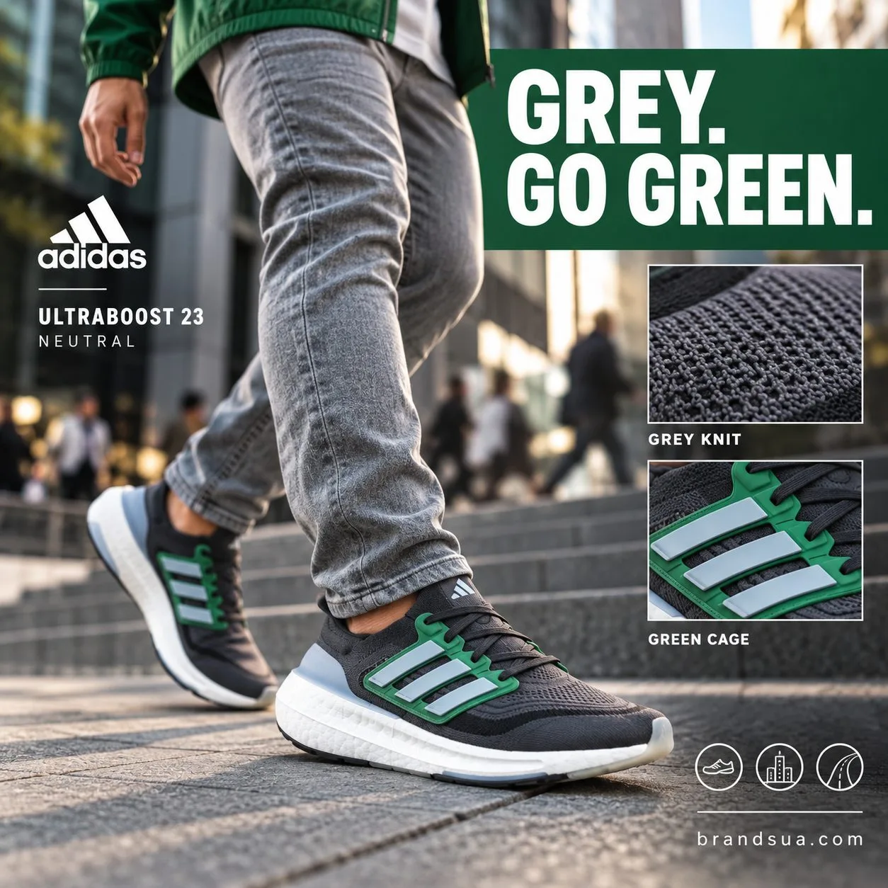 Adidas Ultraboost 23 Neutral running shoe men grey green HQ6342 — Adult movingoutfit repeats forestgreen smalljacketedge aga…
