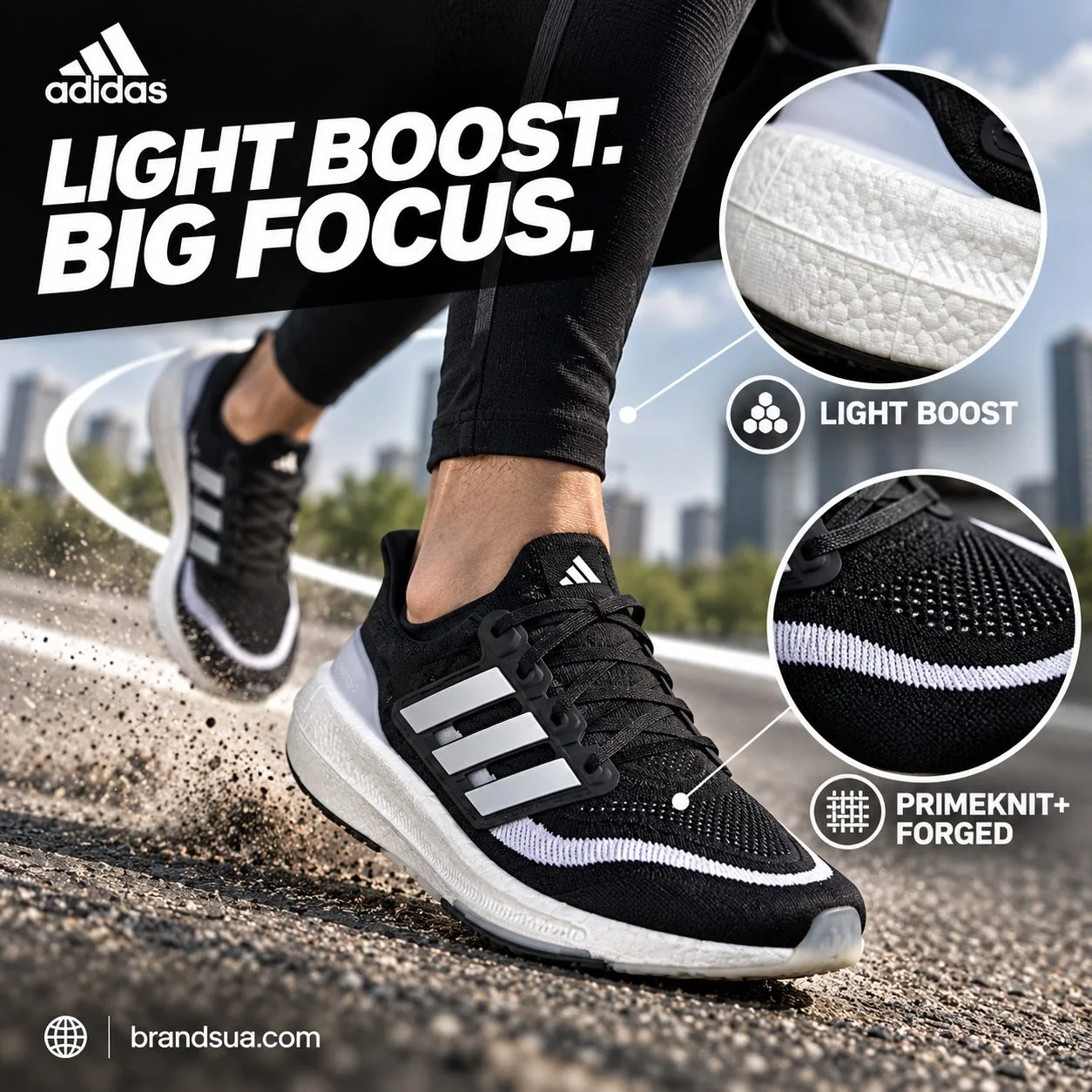 Adidas ULTRABOOST LIGHT SHOES Black HQ6340 — Crisp on-foot running hero with oversize actual foamdetail and exactknit closeu…