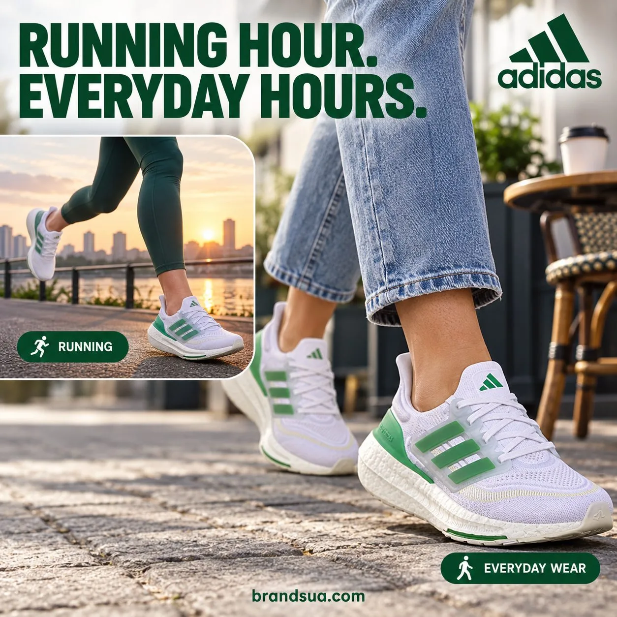 Adidas Ultraboost Light White Tint Court Green Blue Dawn HQ6350 — Two moments show transition without durability or performa…