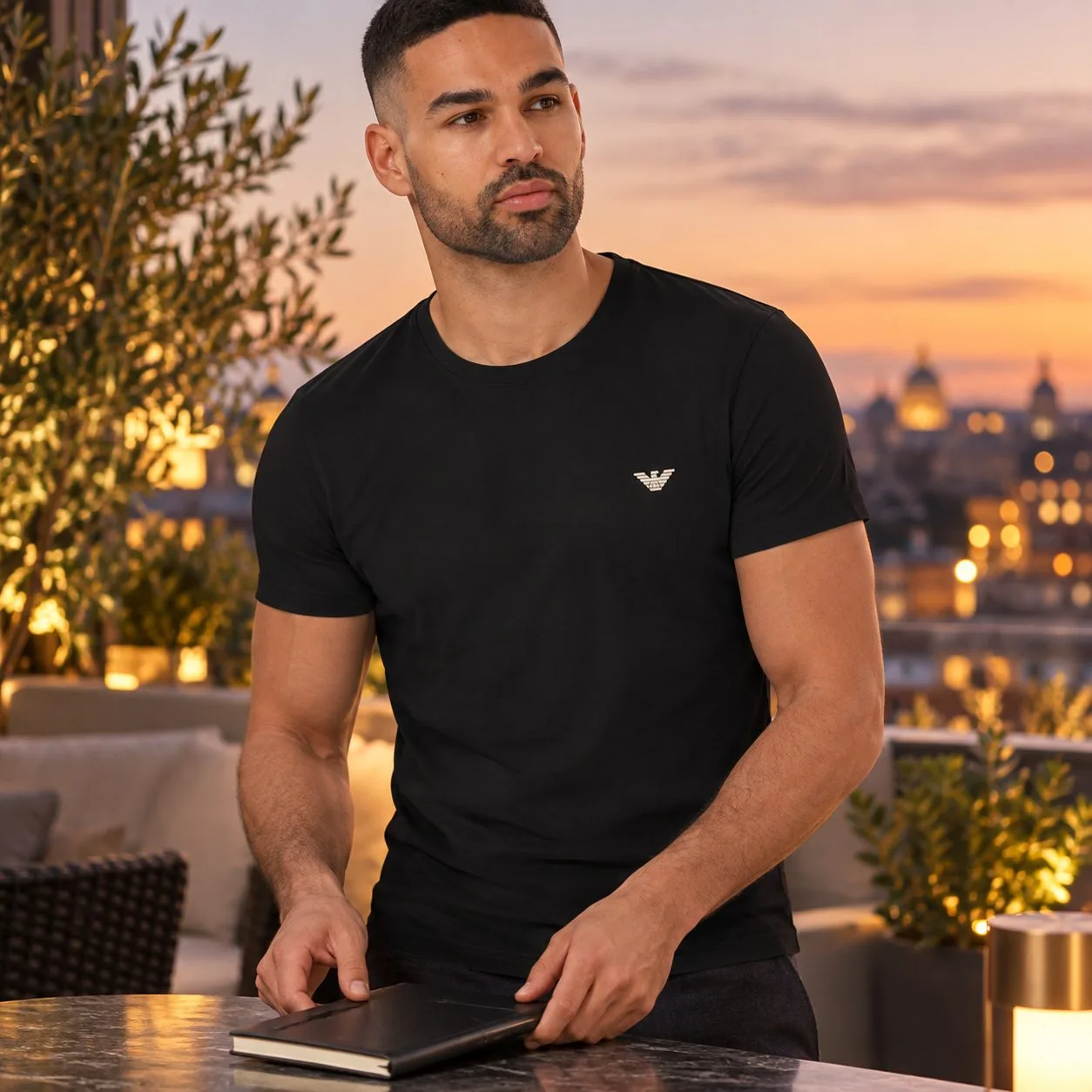 Giorgio Armani round short-sleeveshirt — all black