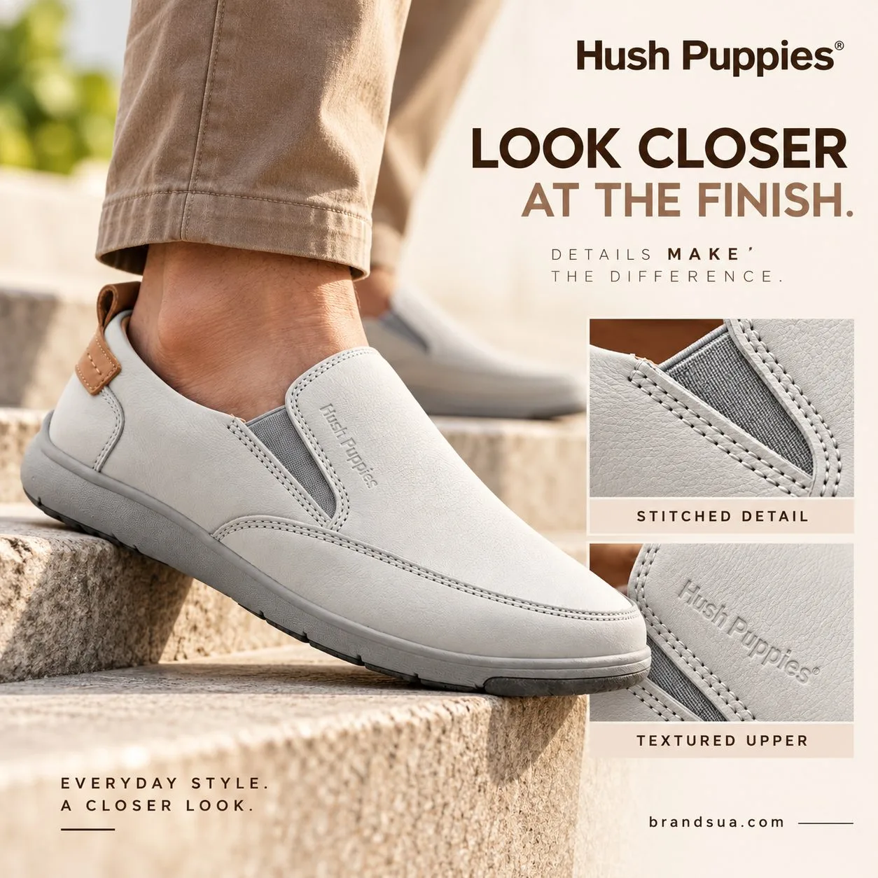 hush puppies Grey Baylor Slip-On Shoes 3912 — Macroproof shows craftsmanship without unsupported material claim.