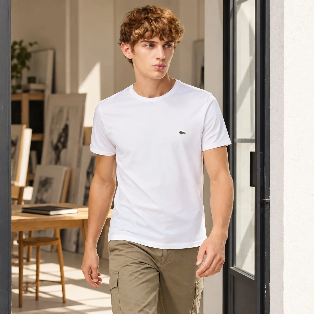 Lacoste round Short Sleeve T shirt — off white
