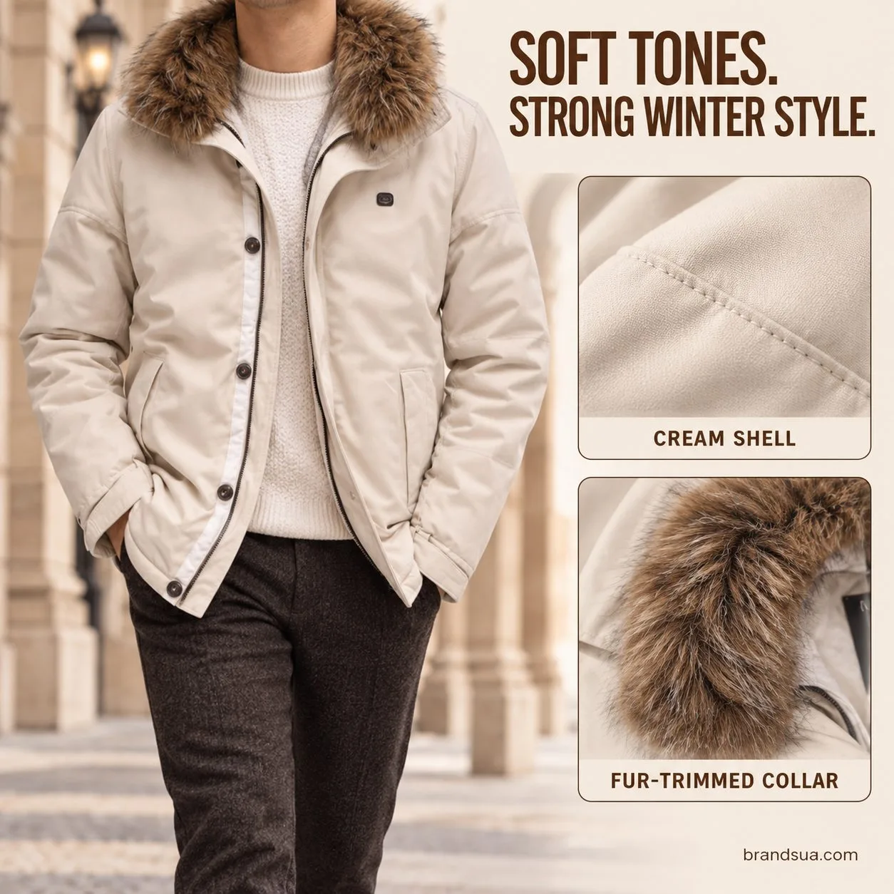 Nautica jacket thickened fur collar — SOFT TONES. STRONG WINTER STYLE.; Adultneckdown walkingurbanstonearcade exactcreamjack…