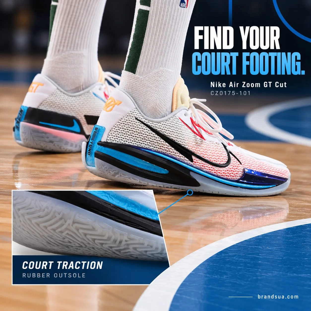Nike Air Zoom GT Cut CZ0175-101 — FIND YOUR COURT FOOTING.; Adultbasketballplayercroppedlegs lowdefensiveshuffle hardwoodcou…