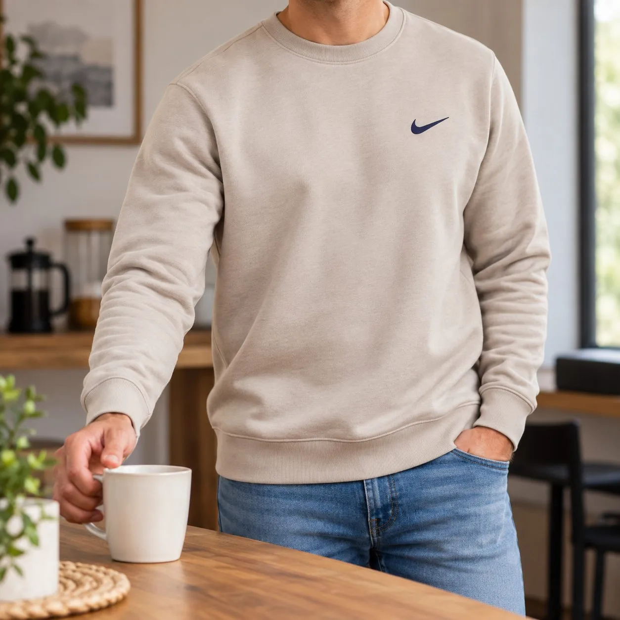 Nike Crewneck Sweatshirt — Colors: beige, Size: l