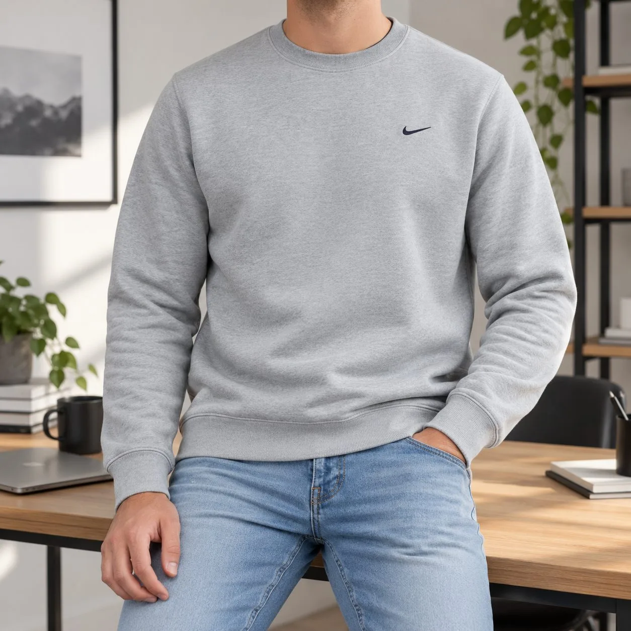 Nike Crewneck Sweatshirt — Colors: grey, Size: l