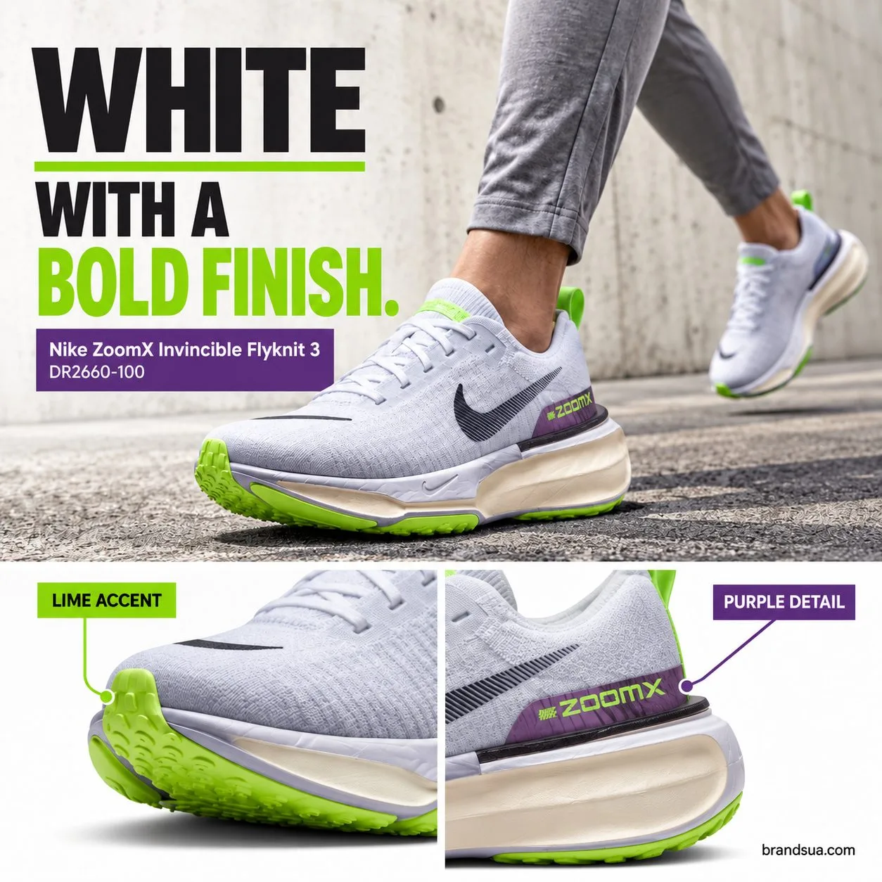 nike ZoomX Invincible Flyknit 3 DR2660-100 — WHITE WITH A BOLD FINISH.; Adultingreytrainingkit stridespastrawconcretewall; e…