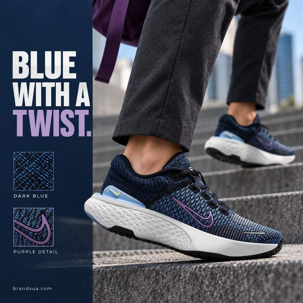 Nike ZoomX Invincible Run Flyknit 2 'Dark Marina Blue' DC9993-400 — Cropped adult walking across broad city steps in charcoa…