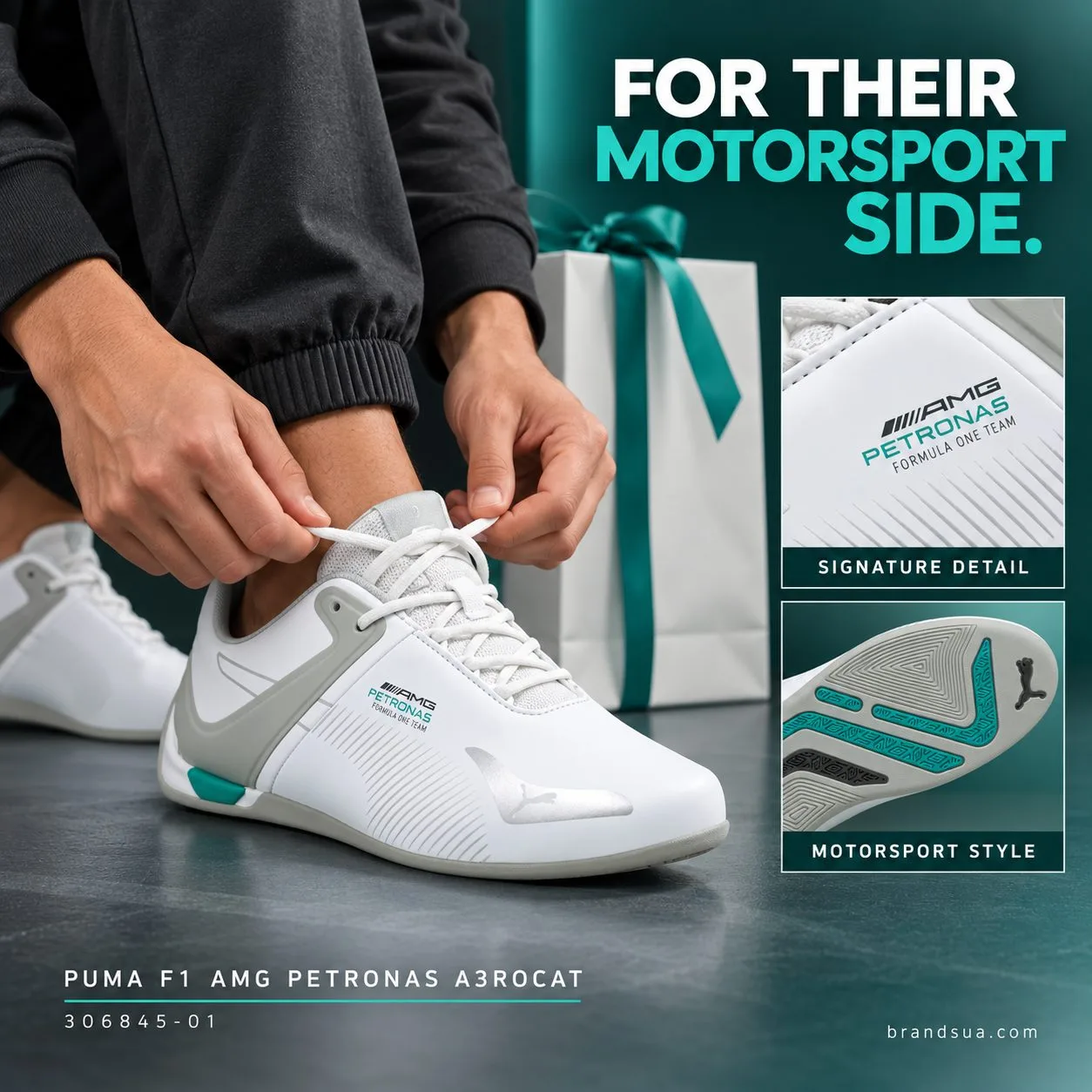Puma F1 Amg Petronas A3rocat 306845-01 — FOR THEIR MOTORSPORT SIDE.; Neckdown adult recipient laces exact white A3rocat shoe…