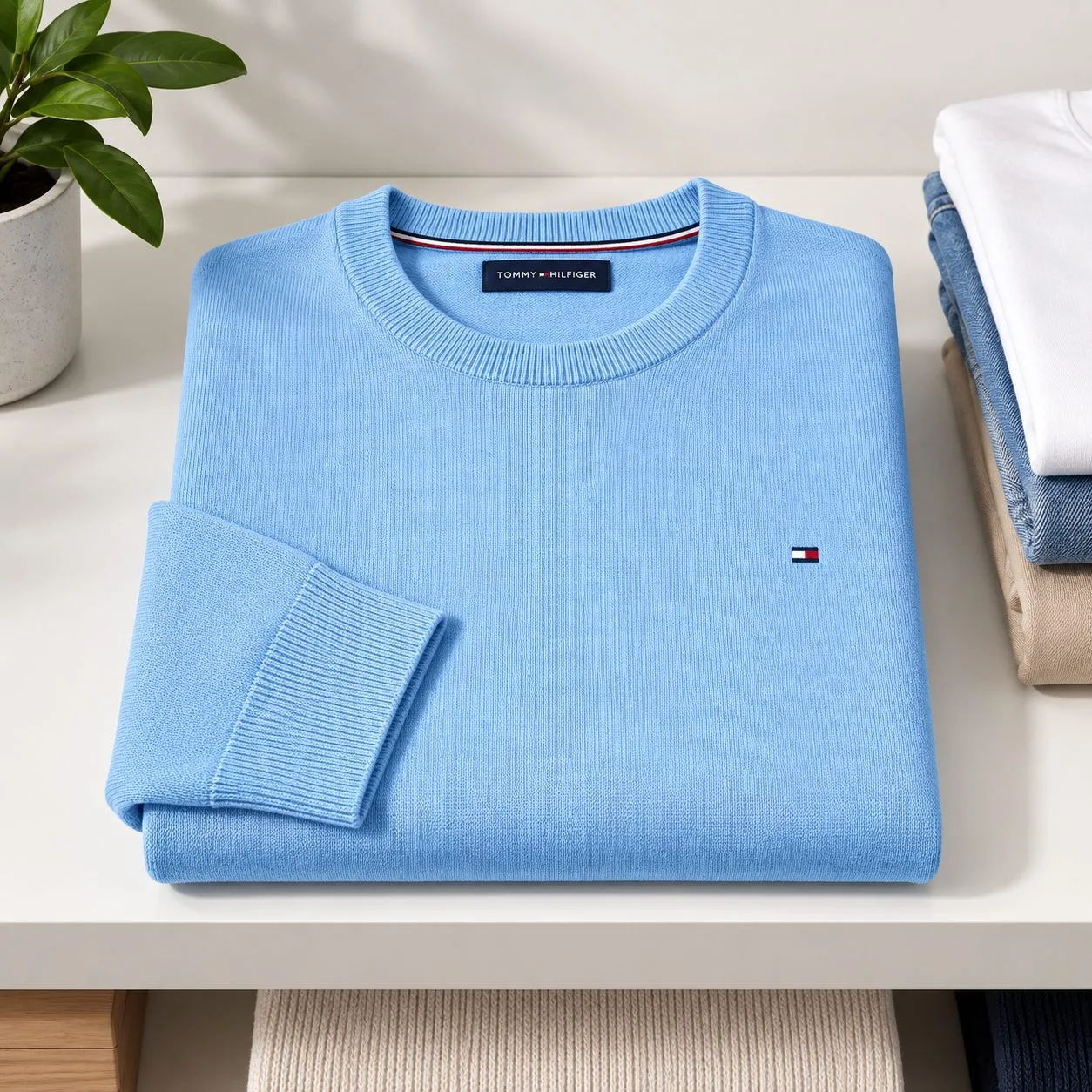 Tommy Hilfiger Pima Organic Cotton Cashmere — Colors: baby-blue, Size: l