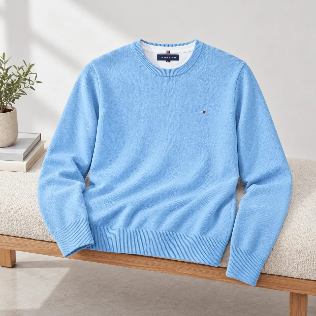 Tommy Hilfiger Pima Organic Cotton Cashmere — Colors: baby-blue, Size: xl