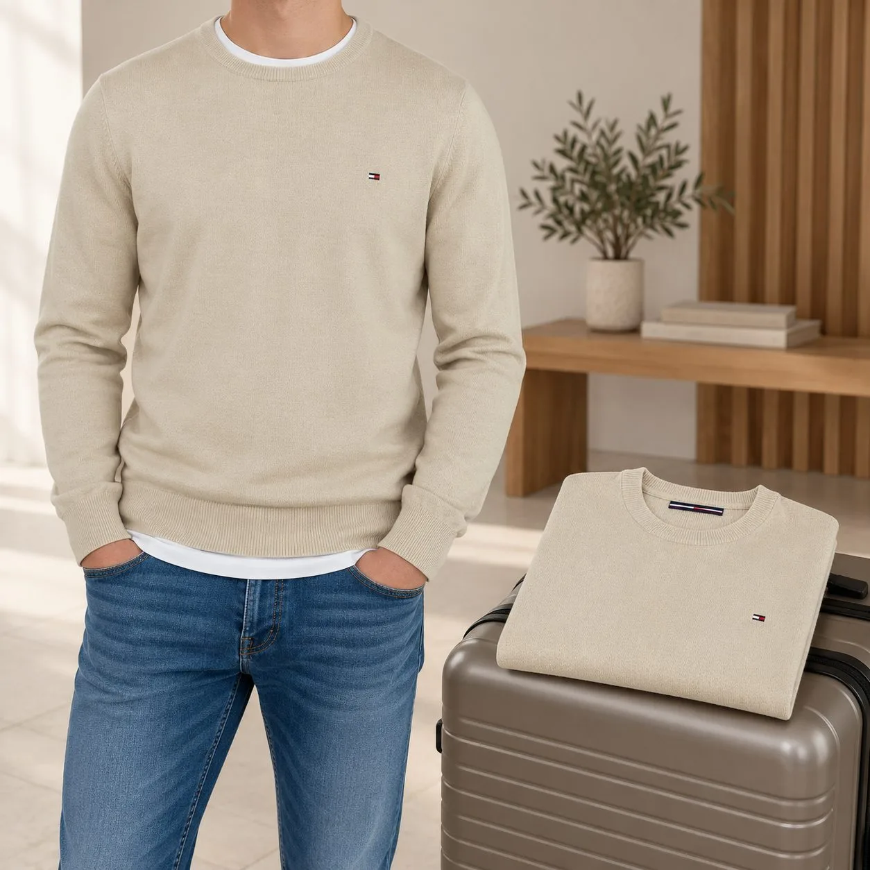 Tommy Hilfiger Pima Organic Cotton Cashmere — Colors: beige, Size: 2xl