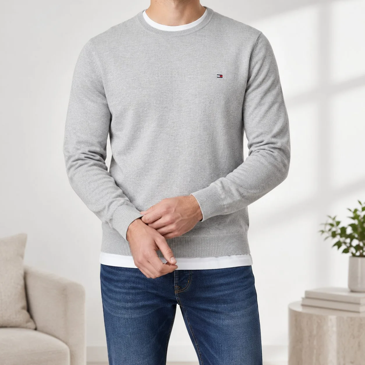 Tommy Hilfiger Pima Organic Cotton Cashmere — Colors: grey, Size: xl