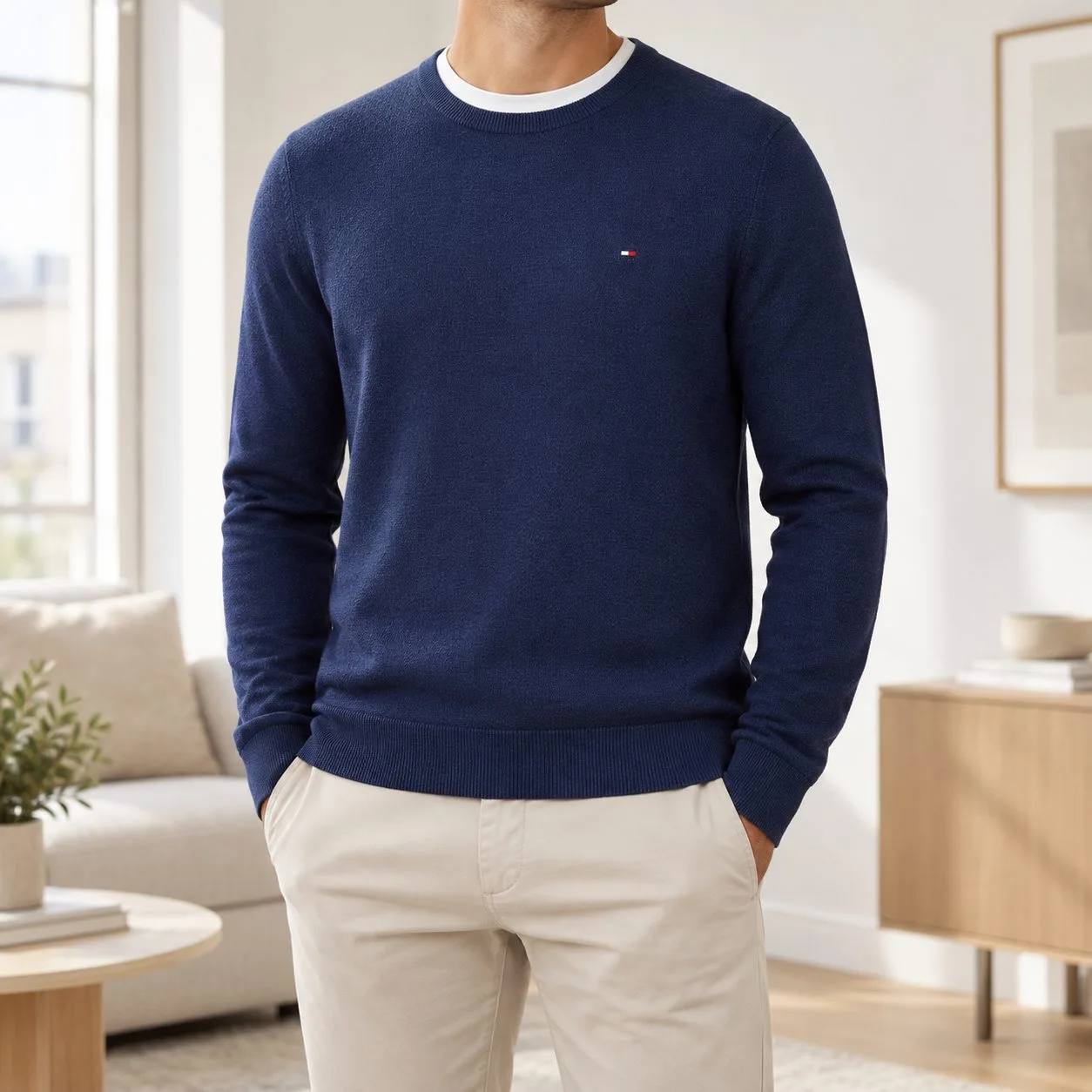 Tommy Hilfiger Pima Organic Cotton Cashmere — Colors: navy, Size: 2xl