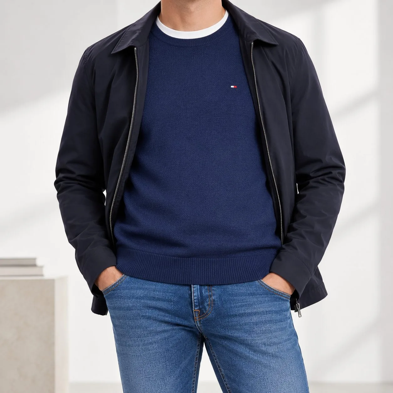 Tommy Hilfiger Pima Organic Cotton Cashmere — Colors: navy, Size: l