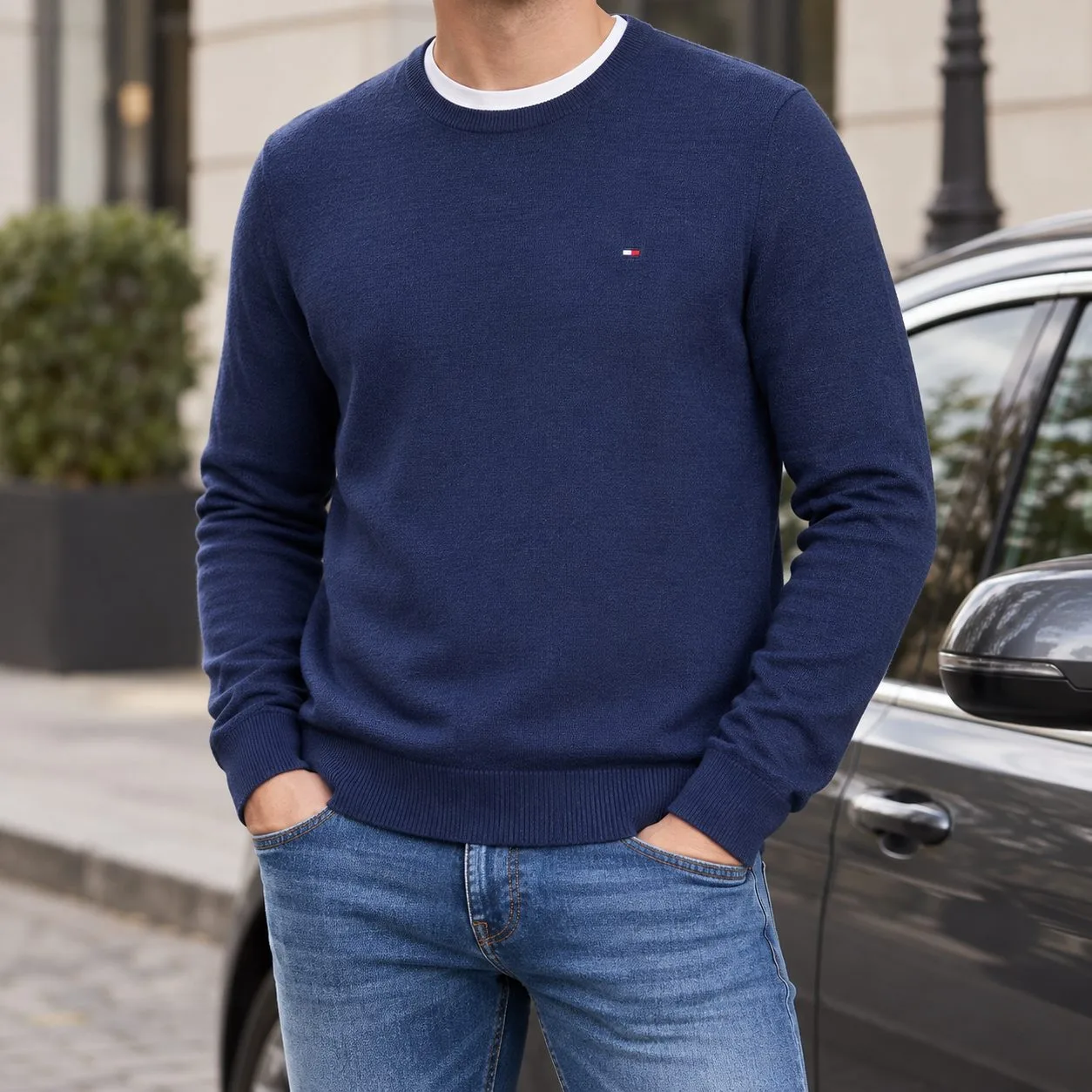 Tommy Hilfiger Pima Organic Cotton Cashmere — Colors: navy, Size: m