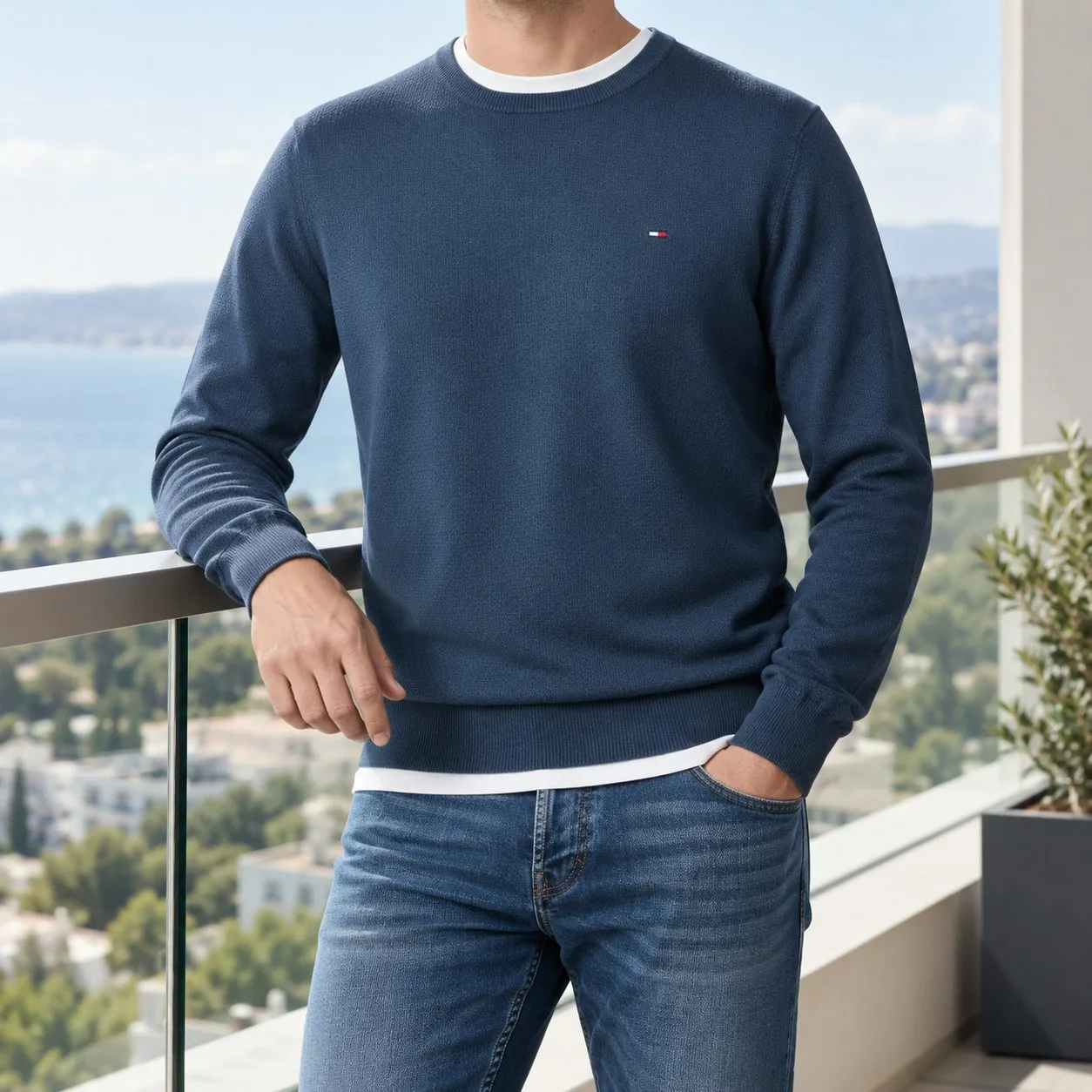 Tommy Hilfiger Pima Organic Cotton Cashmere — Colors: petrol-blue, Size: m