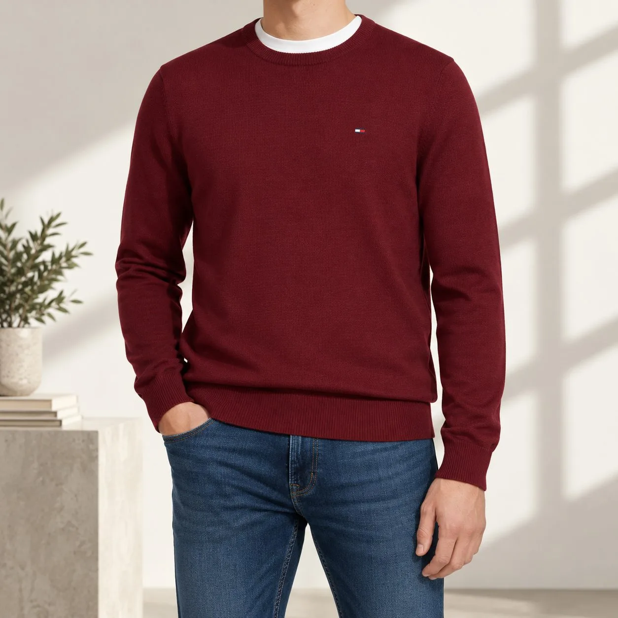 Tommy Hilfiger Pima Organic Cotton Cashmere — Colors: red-wine, Size: 2xl
