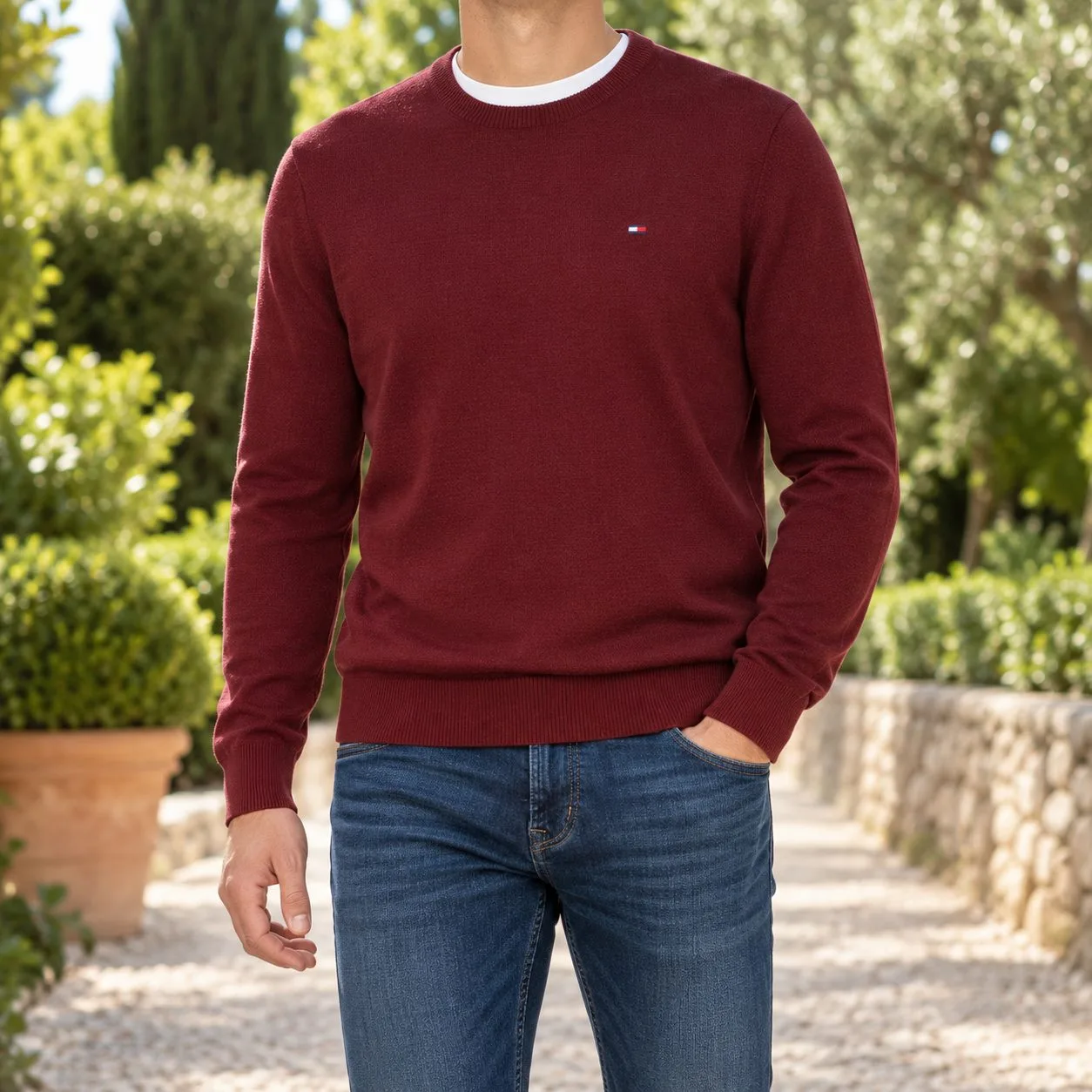 Tommy Hilfiger Pima Organic Cotton Cashmere — Colors: red-wine, Size: l