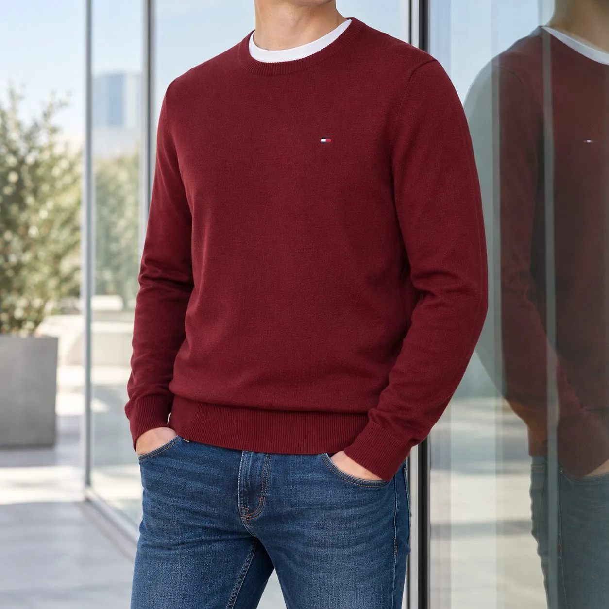 Tommy Hilfiger Pima Organic Cotton Cashmere — Colors: red-wine, Size: xl