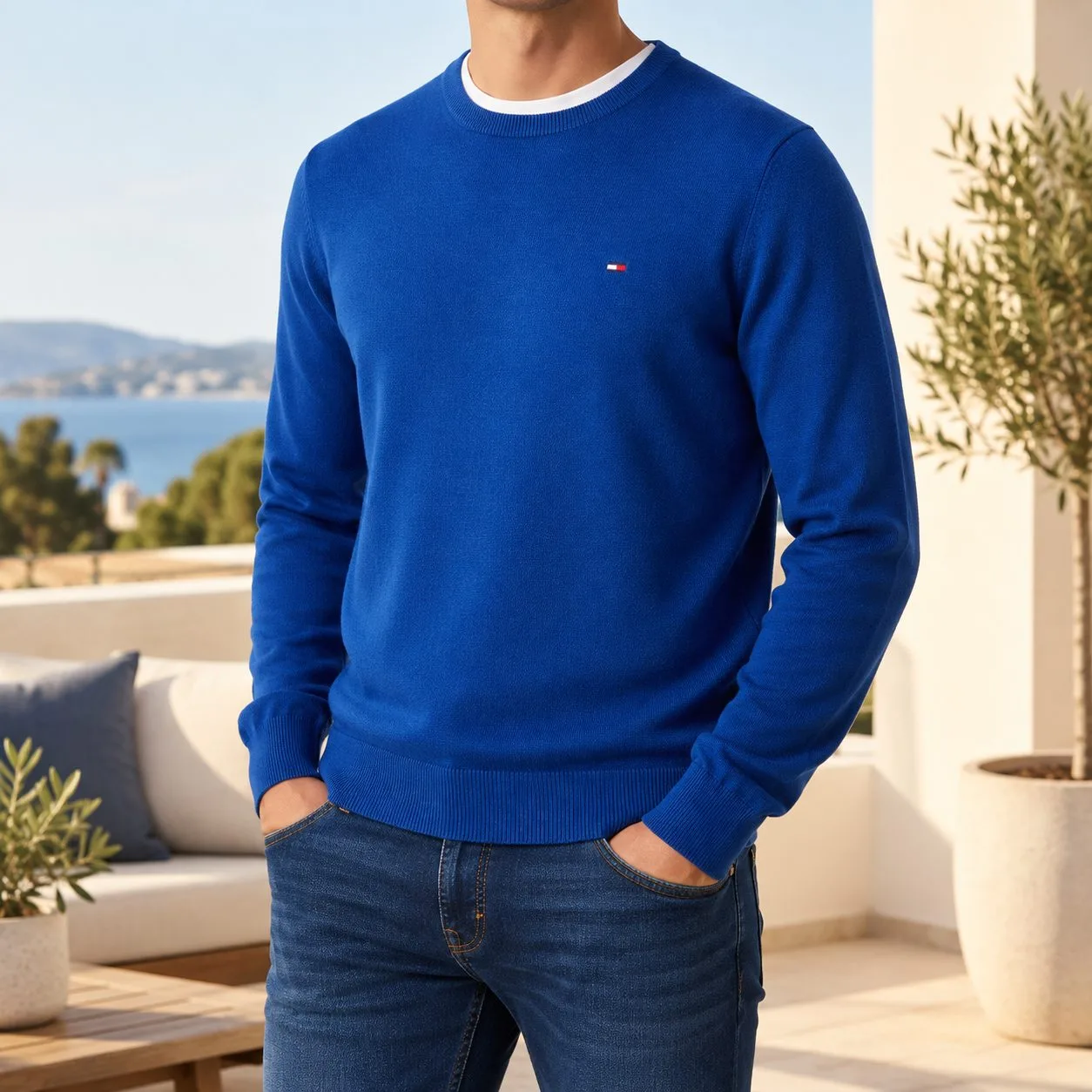 Tommy Hilfiger Pima Organic Cotton Cashmere — Colors: sky-blue, Size: 2xl