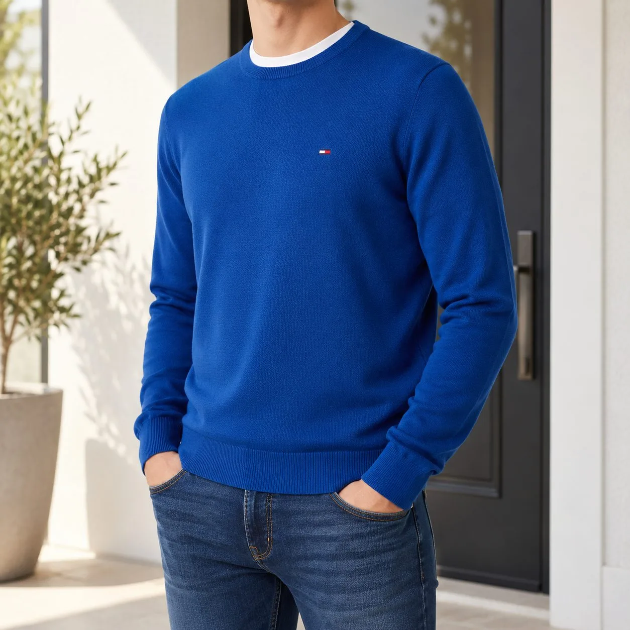 Tommy Hilfiger Pima Organic Cotton Cashmere — Colors: sky-blue, Size: l