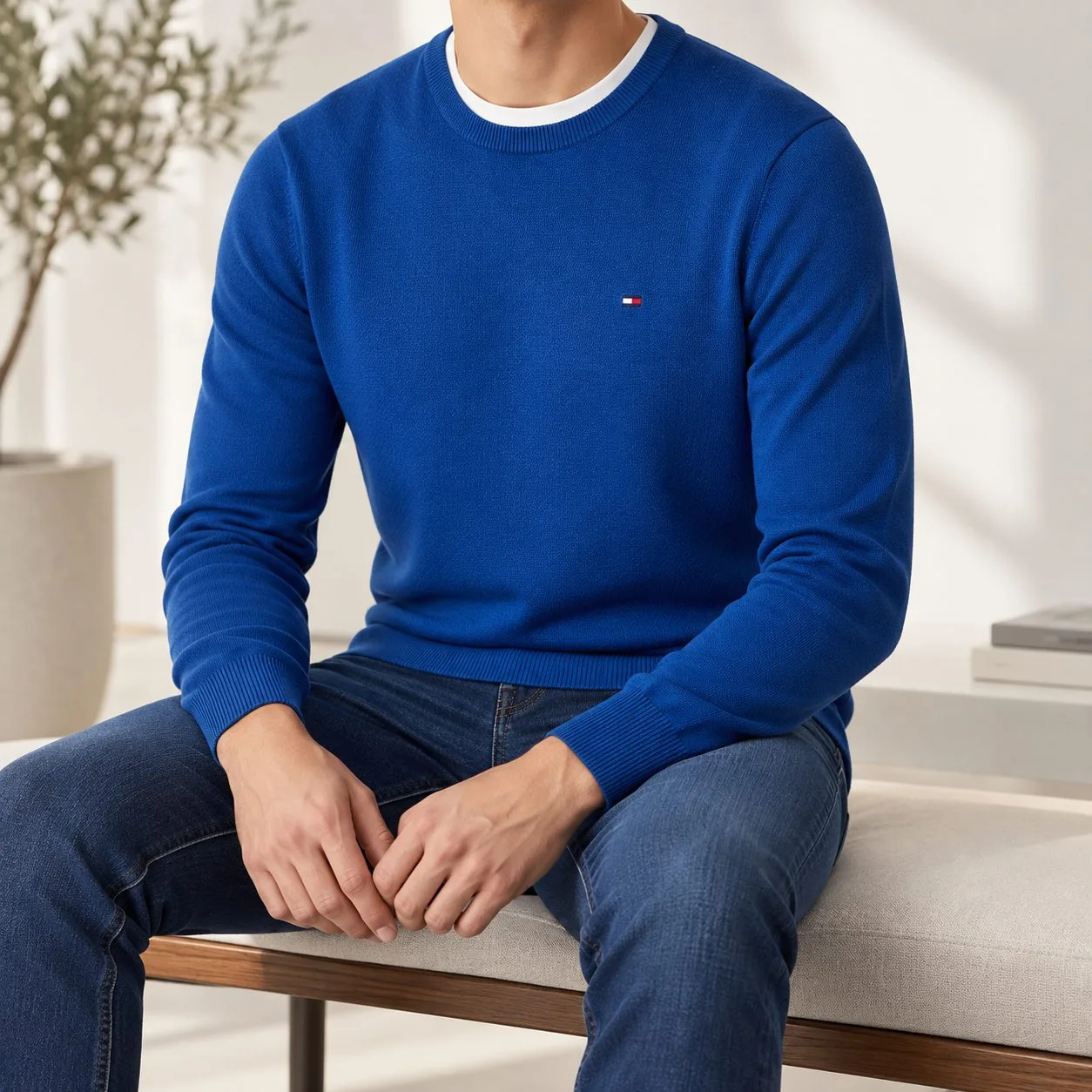 Tommy Hilfiger Pima Organic Cotton Cashmere — Colors: sky-blue, Size: m