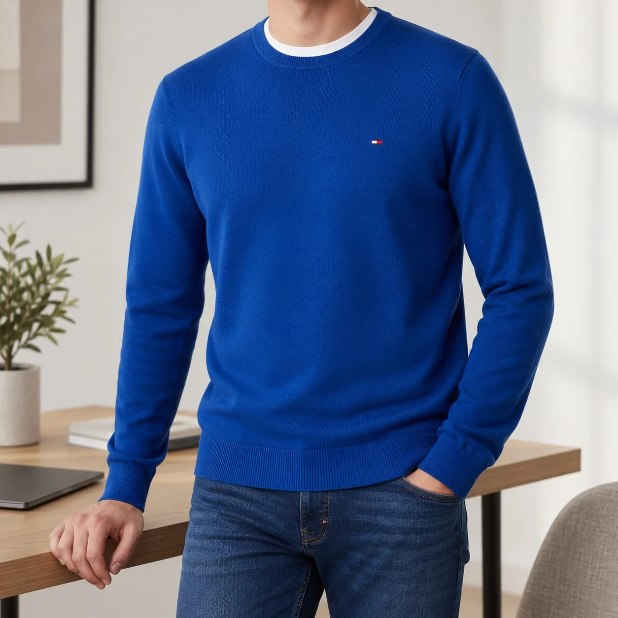 Tommy Hilfiger Pima Organic Cotton Cashmere — Colors: sky-blue, Size: xl